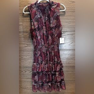 Laundry By Shelli Segal Burgundy and Pink Paisley Mini Dress